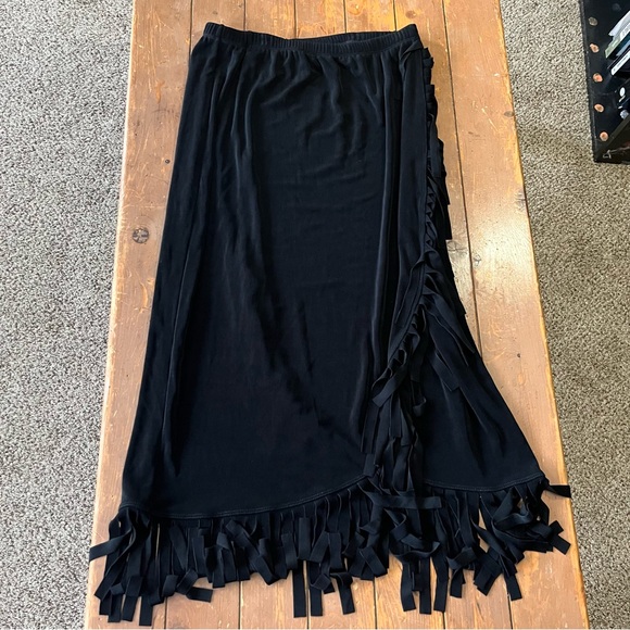 Chico's Dresses & Skirts - Chico's Travelers black long wrap-style fringe hem skirt